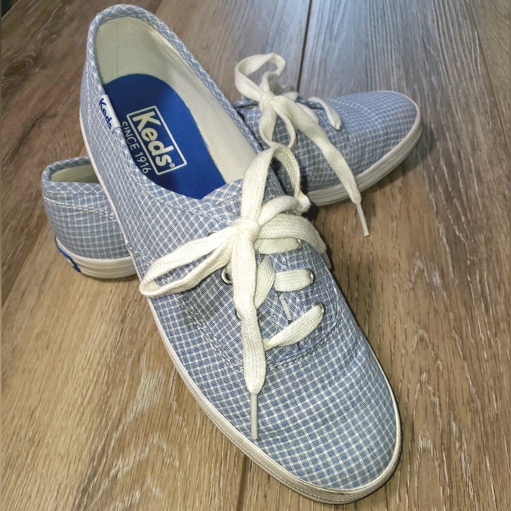 Keds women's blue and white plaid casual tennis shoes sneaker Size 6